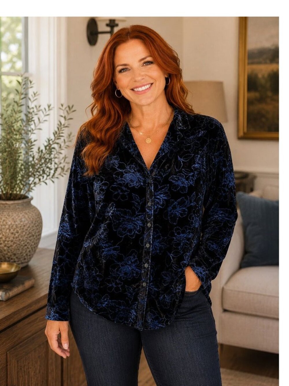 Torrid Madison Velvet Burnout Button-Up Shirt